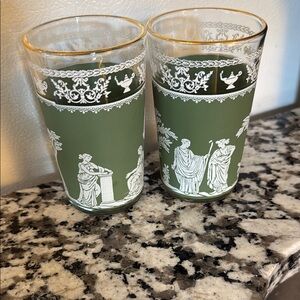 Wedgwood Jeanette Green and White Glass Tumblers
